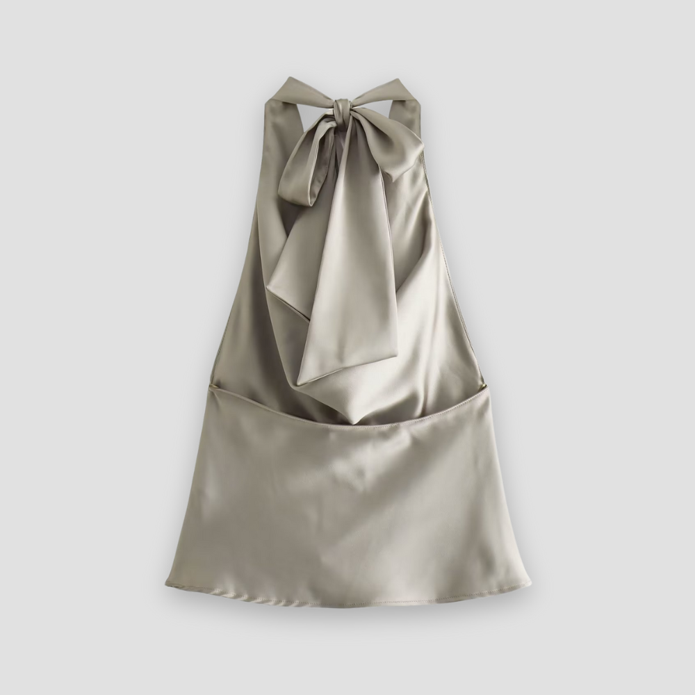 Jenny | Women’s Halter Back Tie Draped Satin Tanks | The Bellemont Sisters Australia