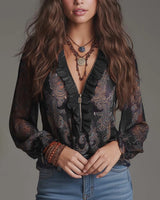 Demi | Zip Ruffled Retro Blouse – Black | The Bellemont Sisters Australia