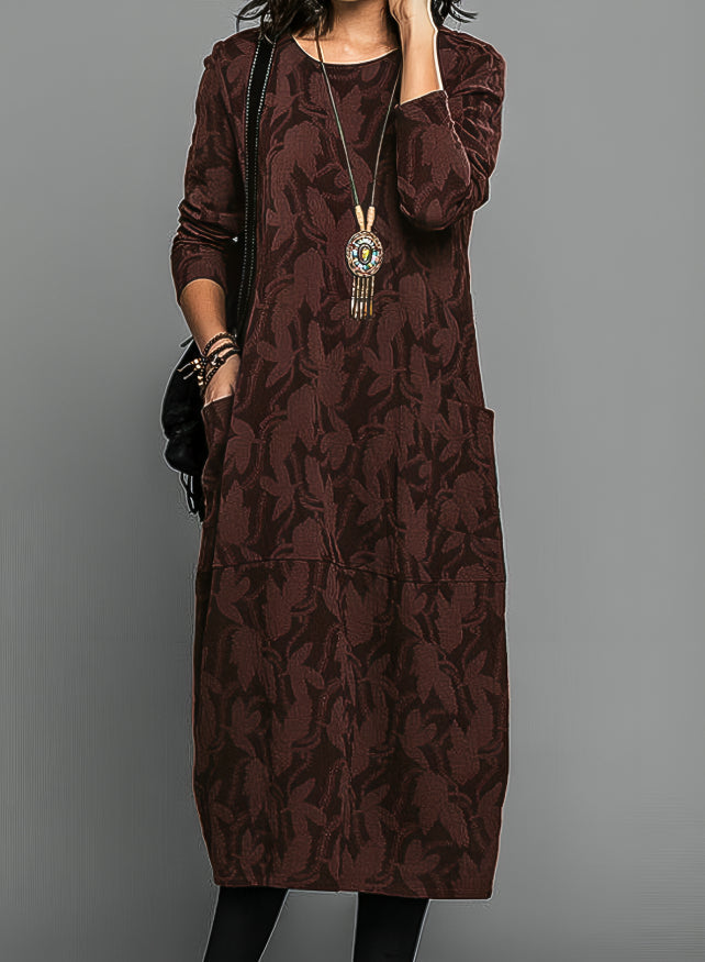 Kayla | Women's Wedding Guest Printed Midi Dress – Brown | The Bellemont Sisters Australia