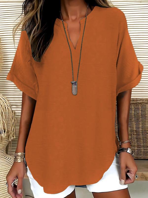 Atasia - Soft-Touch Notched-Neck Blouse – Orange | The Bellemont Sisters Australia