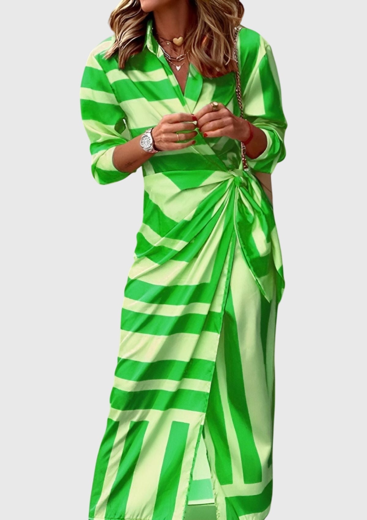 Everly | Elegant Wrap Dress With Print – Green | The Bellemont Sisters Australia