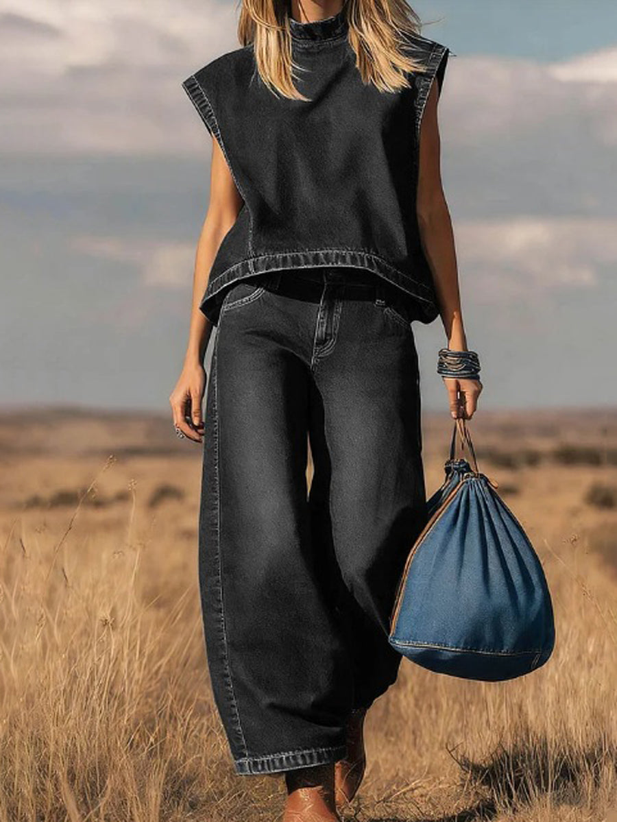 Ella | Loose Set with Wide Trousers – Black | The Bellemont Sisters Australia