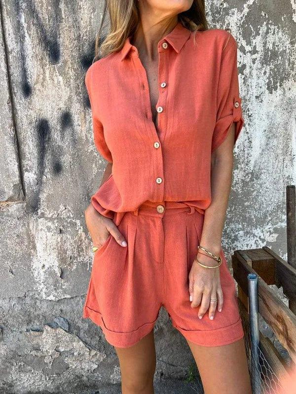 Hayes | Breezy Linen Set – Red Orange | The Bellemont Sisters Australia