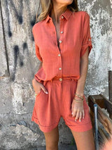 Hayes | Breezy Linen Set – Red Orange | The Bellemont Sisters Australia