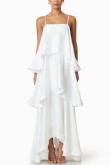 Mia | Women's Elegant Satin Open Back Maxi Dress – White | The Bellemont Sisters Australia