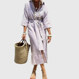 Ellen | Classic Striped Dress – Gray | The Bellemont Sisters Australia