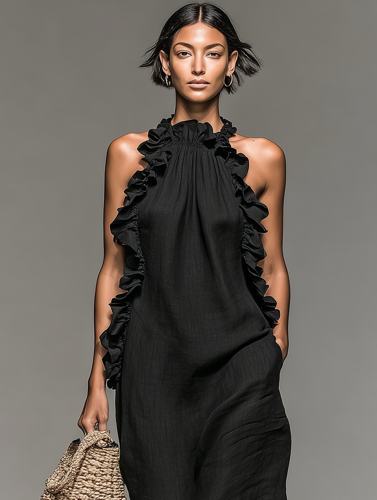 Women's Minimalist Linen-blend Sleeveless Maxi Dress With Ruffle Details | The Bellemont Sisters Australia