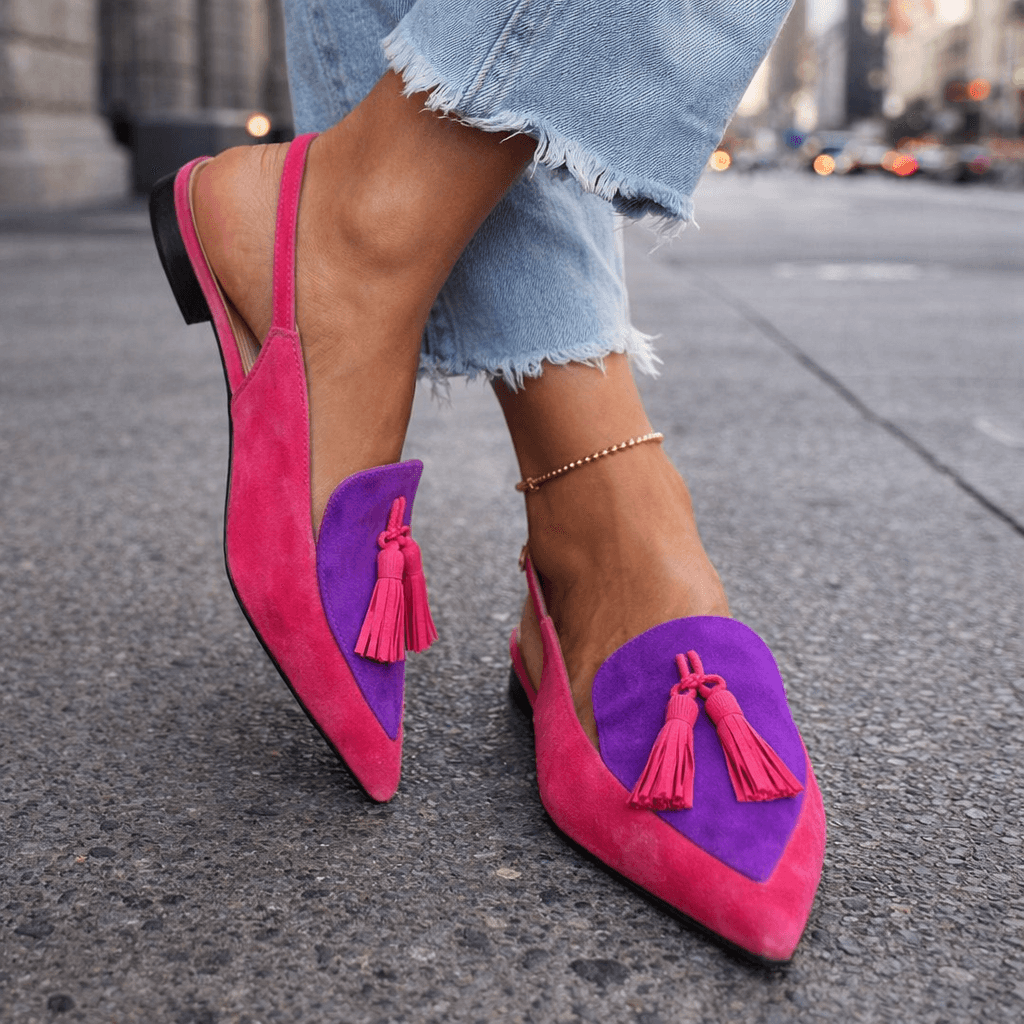 Eliza | Sandals with straps and tassels – Pink and purple | The Bellemont Sisters Australia
