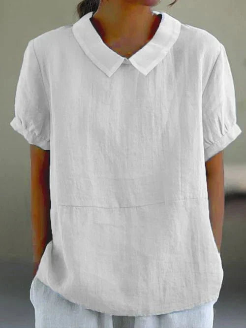 Fiona | Women’s Linen Peter Pan Collar Blouse – White | The Bellemont Sisters Australia