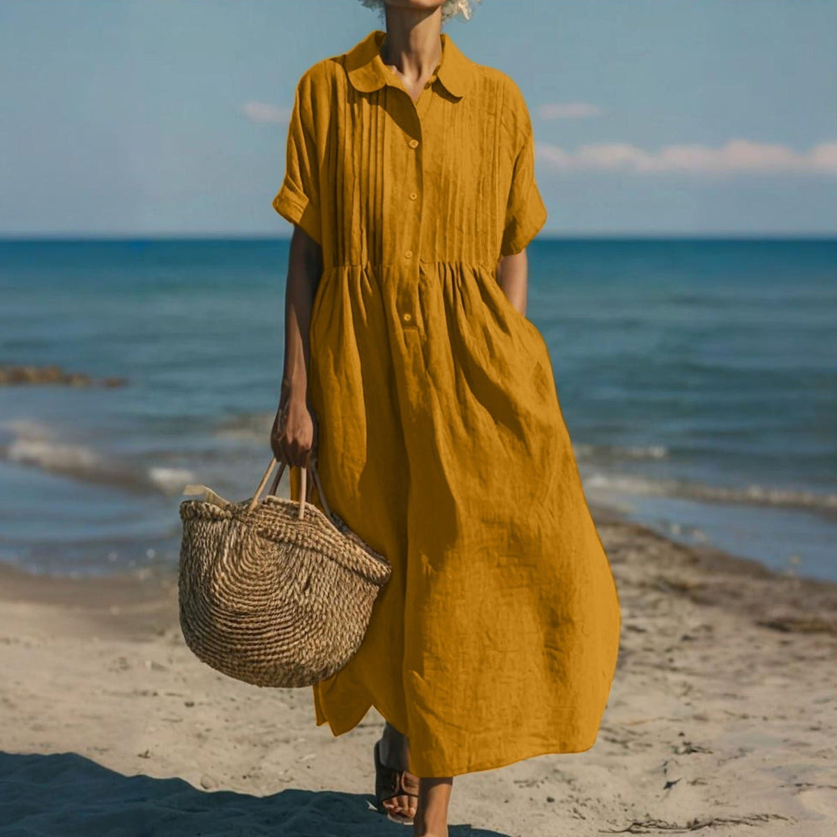 Breathable Cotton Dress Loose Fit Elegant Comfort – Orange | The Bellemont Sisters Australia