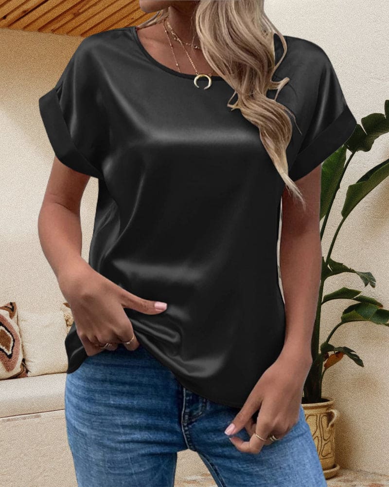 Sophia | Women’s Short Sleeve Relaxed Fit Satin Blouses | The Bellemont Sisters Australia