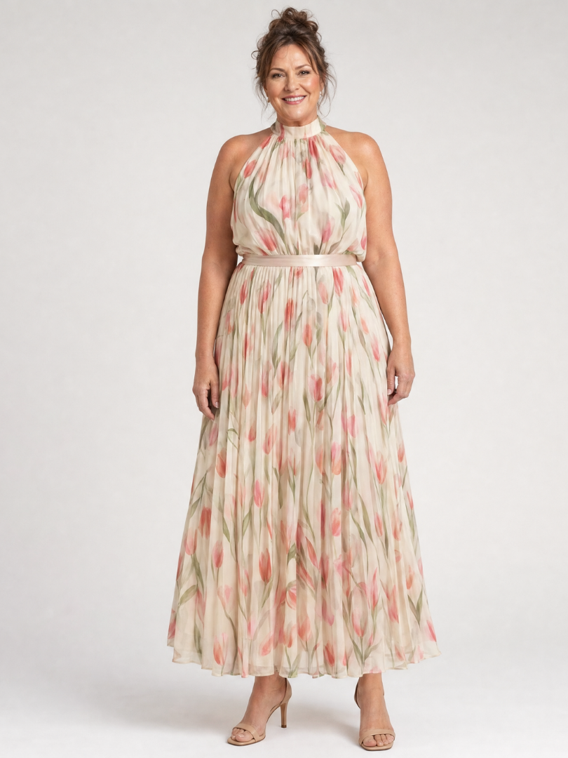 Aurelle™ Halter Neck Floral Midi Dress | The Bellemont Sisters Australia