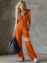 Giada - Retro Sports Jumpsuit with Hood and Stripes – Orange | The Bellemont Sisters Australia