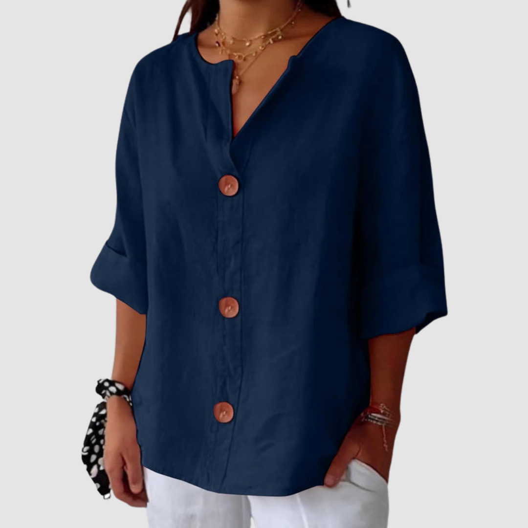 Leah™ Casual Linen Blouse – Blue | The Bellemont Sisters Australia