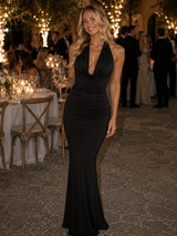 Neverine | Halter Neck Fitted Silhouette Midi Dress – Black | The Bellemont Sisters Australia