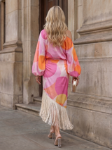 Koda | Abstract Print Fringe Hem Midi Dress | The Bellemont Sisters Australia
