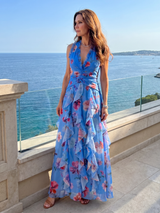 Nori | Halter Neck Ruched Bodice Floral Maxi Dress | The Bellemont Sisters Australia