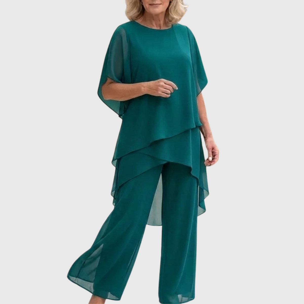 Linda | Suit with draped palazzo pants – Turquoise | The Bellemont Sisters Australia