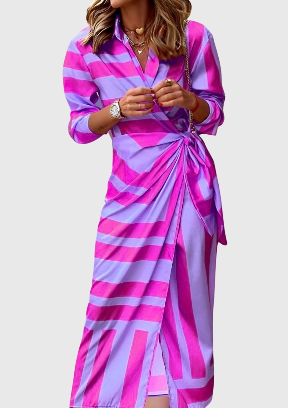 Everly | Elegant Wrap Dress With Print – Purple | The Bellemont Sisters Australia