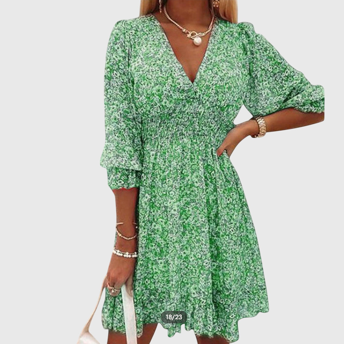 Elisa | Floral Puff Sleeve Dress – Green | The Bellemont Sisters Australia