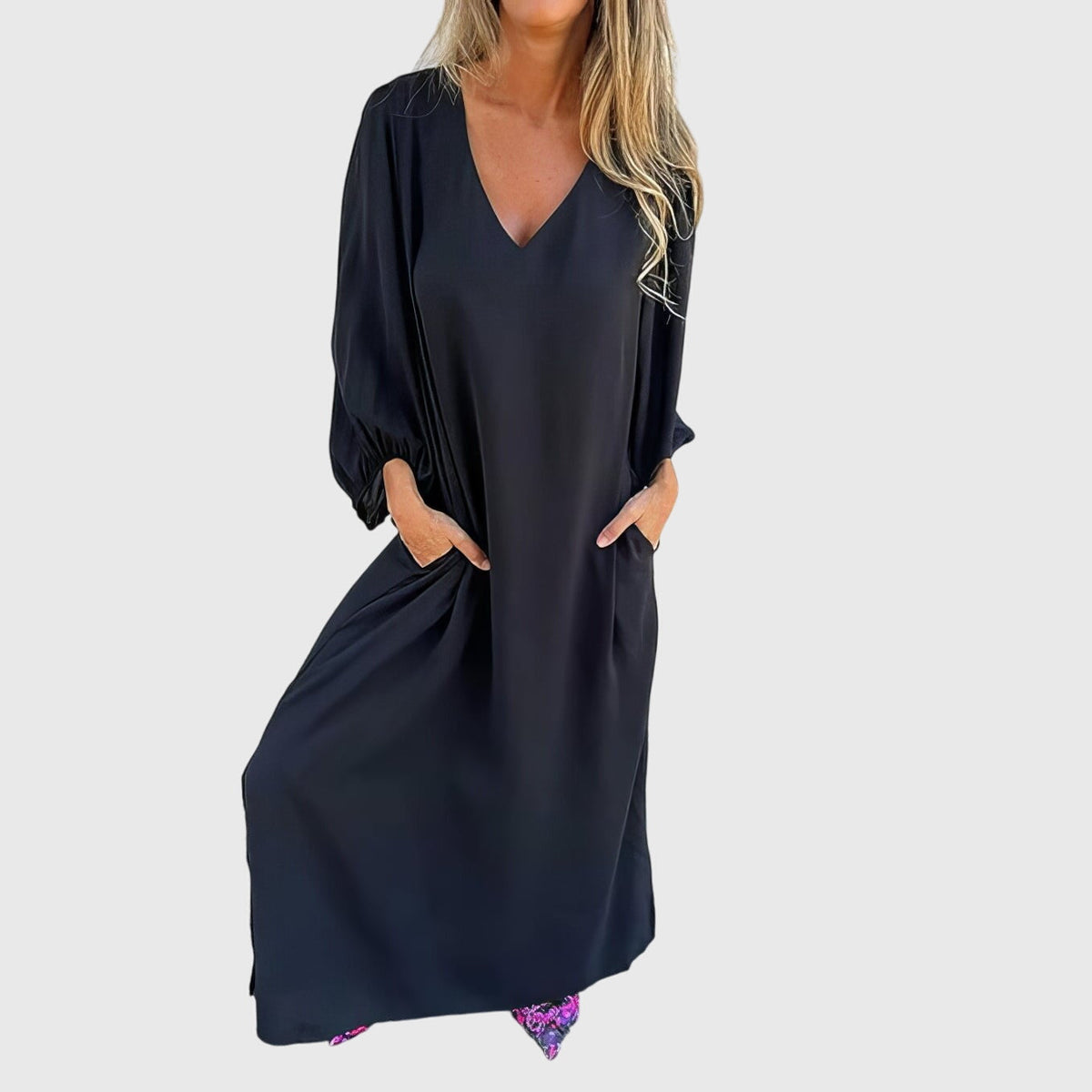 Carol - Long Boho Dress With Pockets – Black | The Bellemont Sisters Australia
