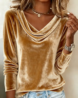 Margaret - Luxurious Velvet Drape-Neck Top – Gold | The Bellemont Sisters Australia