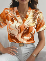 Mildred™ Marble Print Short Sleeve Shirt – Orange | The Bellemont Sisters Australia