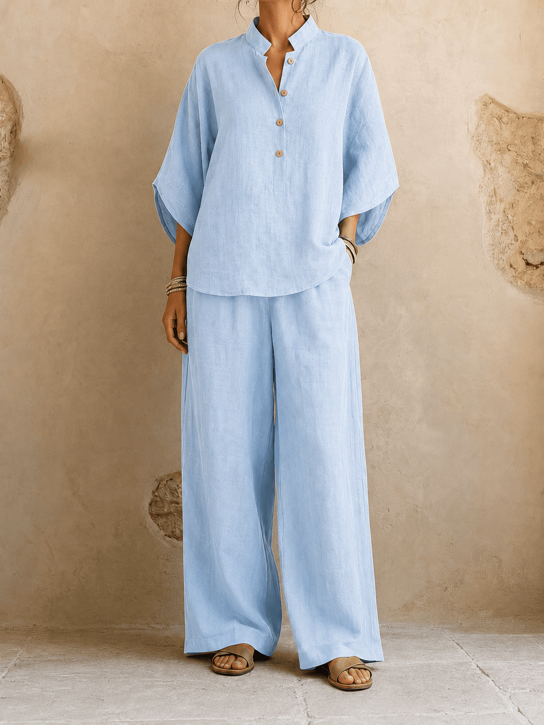 Maribel | Batwing Sleeves and Wide-Leg Pants – Light Blue | The Bellemont Sisters Australia