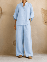 Maribel | Batwing Sleeves and Wide-Leg Pants – Light Blue | The Bellemont Sisters Australia