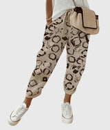 Madeline | Elegant Summer Pants – Beige Circles | The Bellemont Sisters Australia