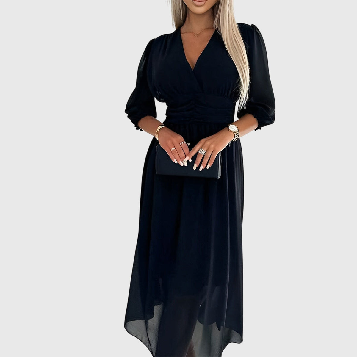 Chloe | Lightweight Silky Chiffon Dress – Black | The Bellemont Sisters Australia