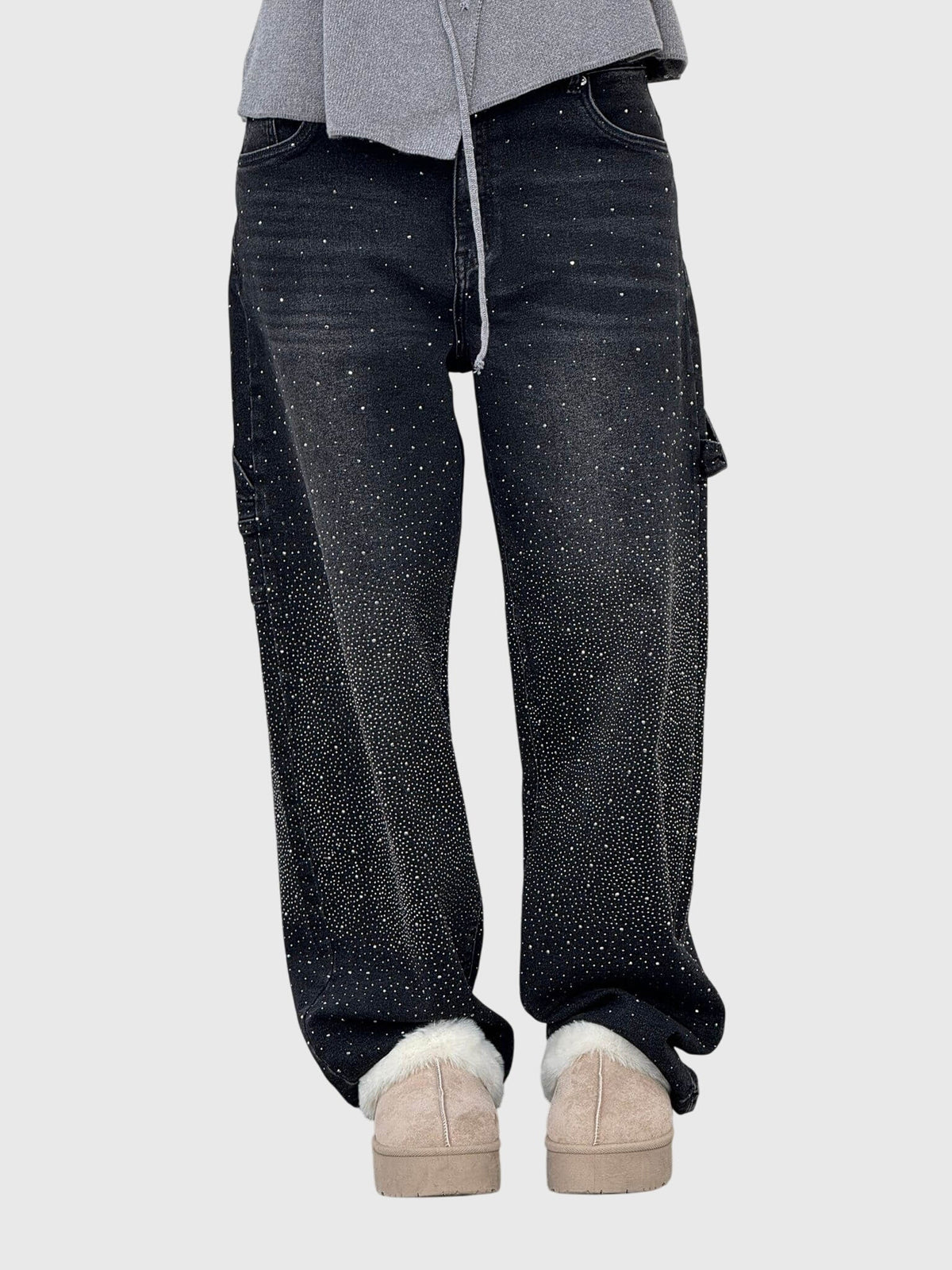 Kimberly | Women’s Sparkle Diamond Denim Pants – Black | The Bellemont Sisters Australia