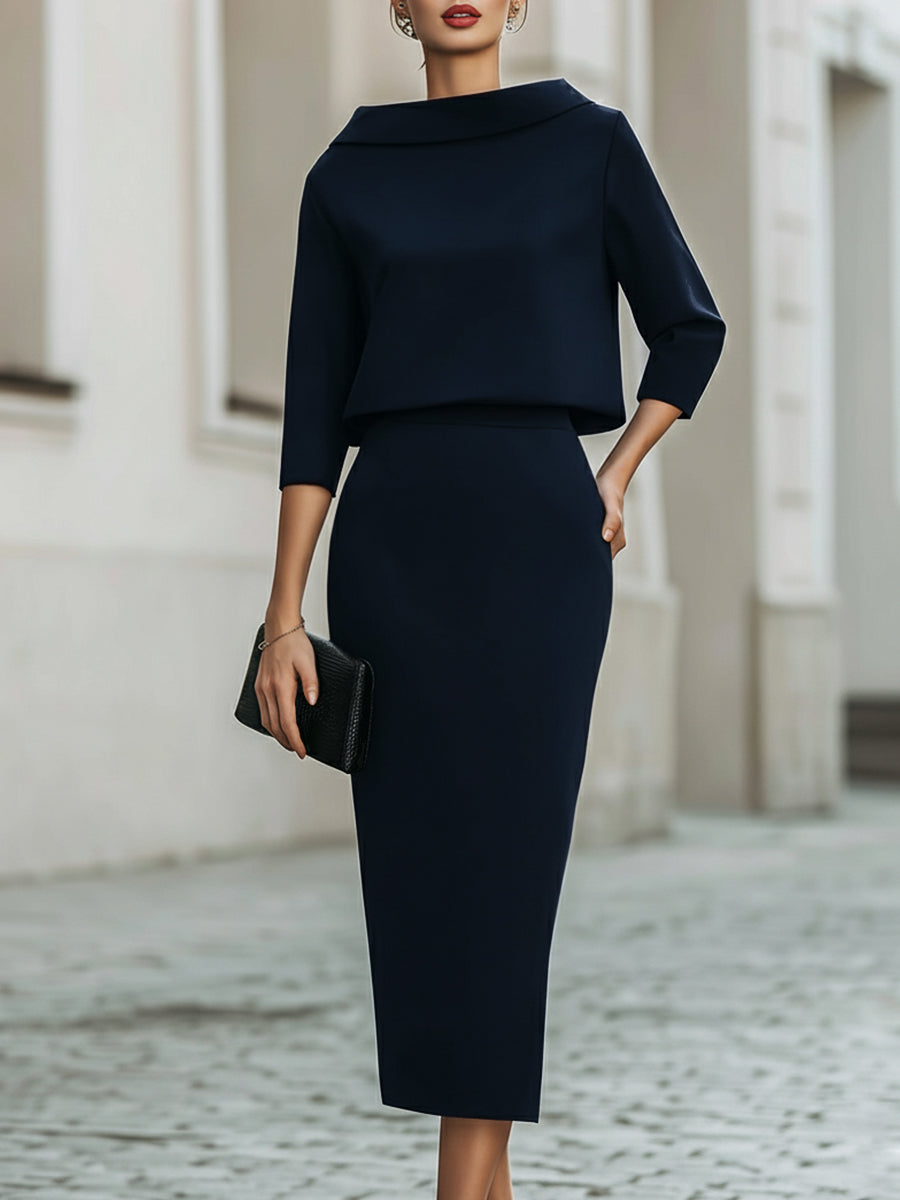 Brooks | Set with Boat Neckline – Navy Blue | The Bellemont Sisters Australia