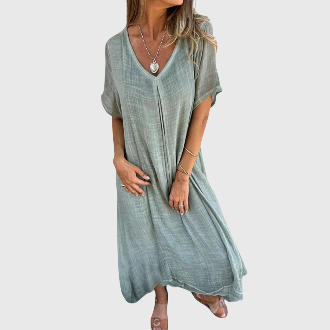 Fiona – Elegant Lightweight V-Neck Dress – Green | The Bellemont Sisters Australia