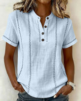 Linda | Casual Button V-Neck T-Shirt – Blue | The Bellemont Sisters Australia