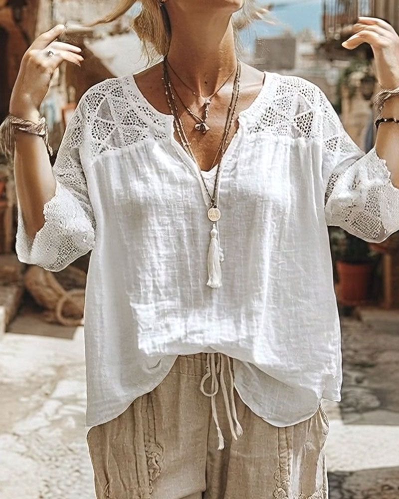 Cynthia | V-Neck Blouse with Lace Detail | The Bellemont Sisters Australia