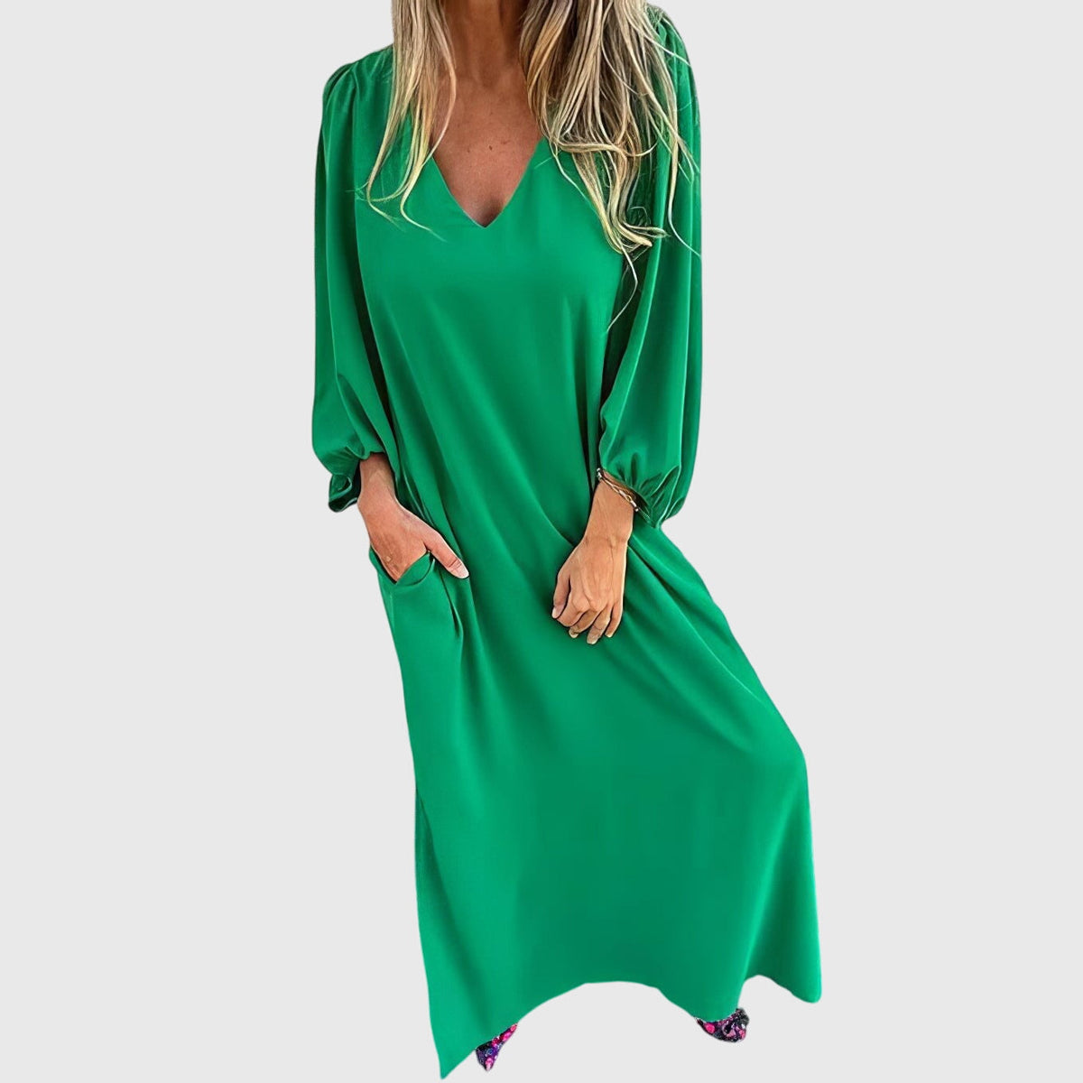 Carol - Long Boho Dress With Pockets – Green | The Bellemont Sisters Australia