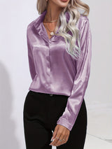 Sarah | Women’s Button Down Long Sleeve Satin Blouses – Pink | The Bellemont Sisters Australia
