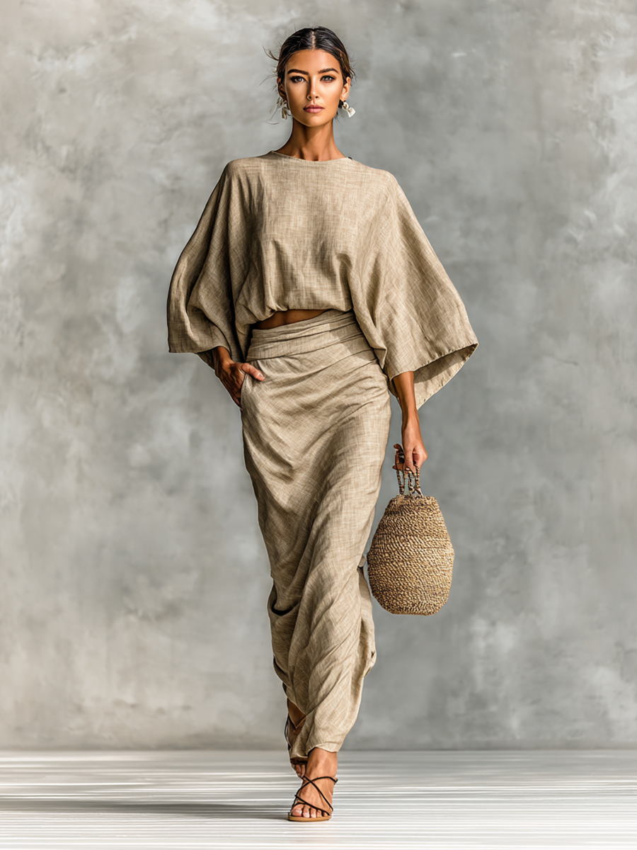 Selene | Soft Batwing Top and Maxi Skirt Two-Piece Set | The Bellemont Sisters Australia