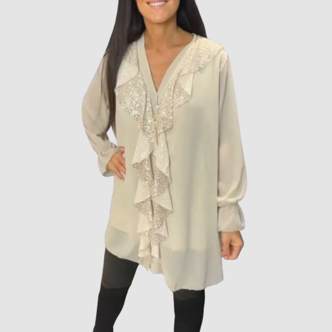 Elain™ Elegant Ruffled Blouse – Beige | The Bellemont Sisters Australia