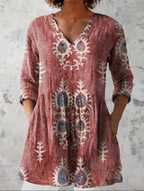 Elise | Long Blouse with V-Neck – Red | The Bellemont Sisters Australia
