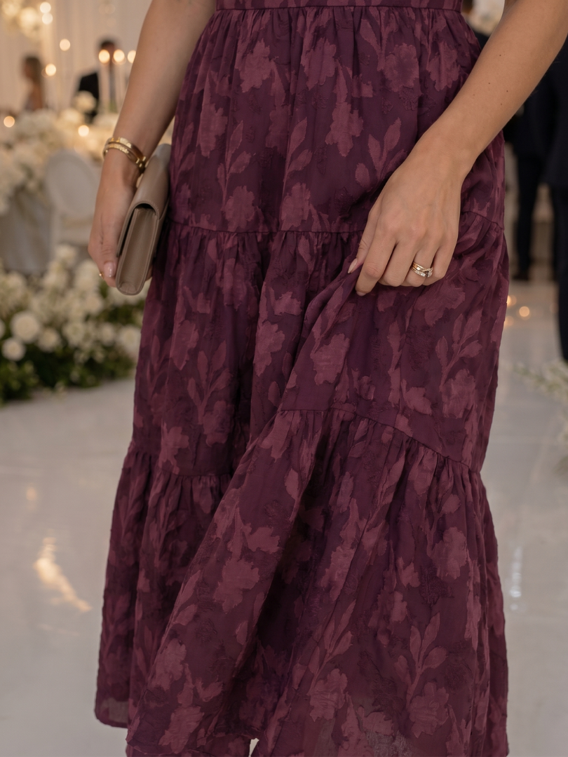 Elaria | Short Sleeve Textured Floral Detail Midi Dress | The Bellemont Sisters Australia