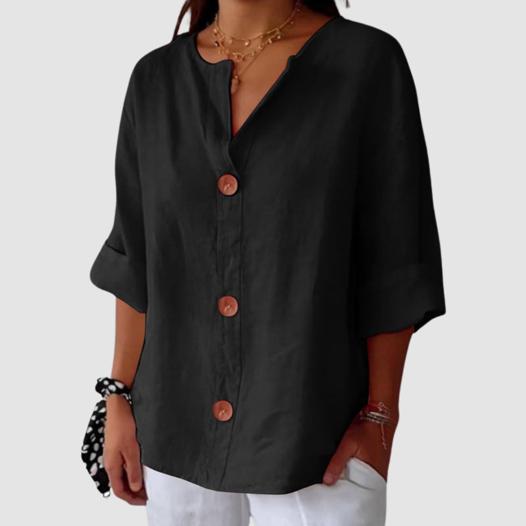 Leah™ Casual Linen Blouse – Black | The Bellemont Sisters Australia