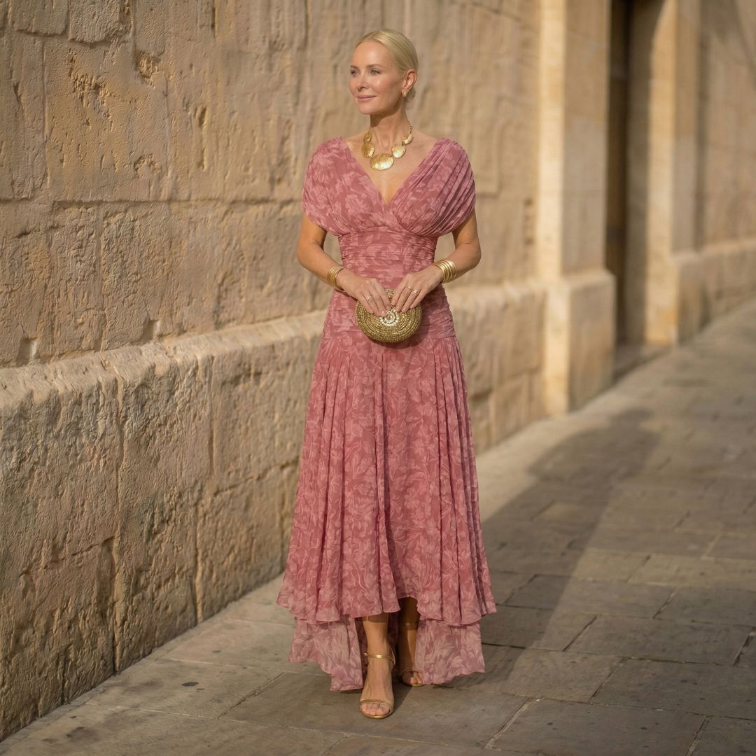 Amelia | Elegant Flowing Dress – Pink | The Bellemont Sisters Australia