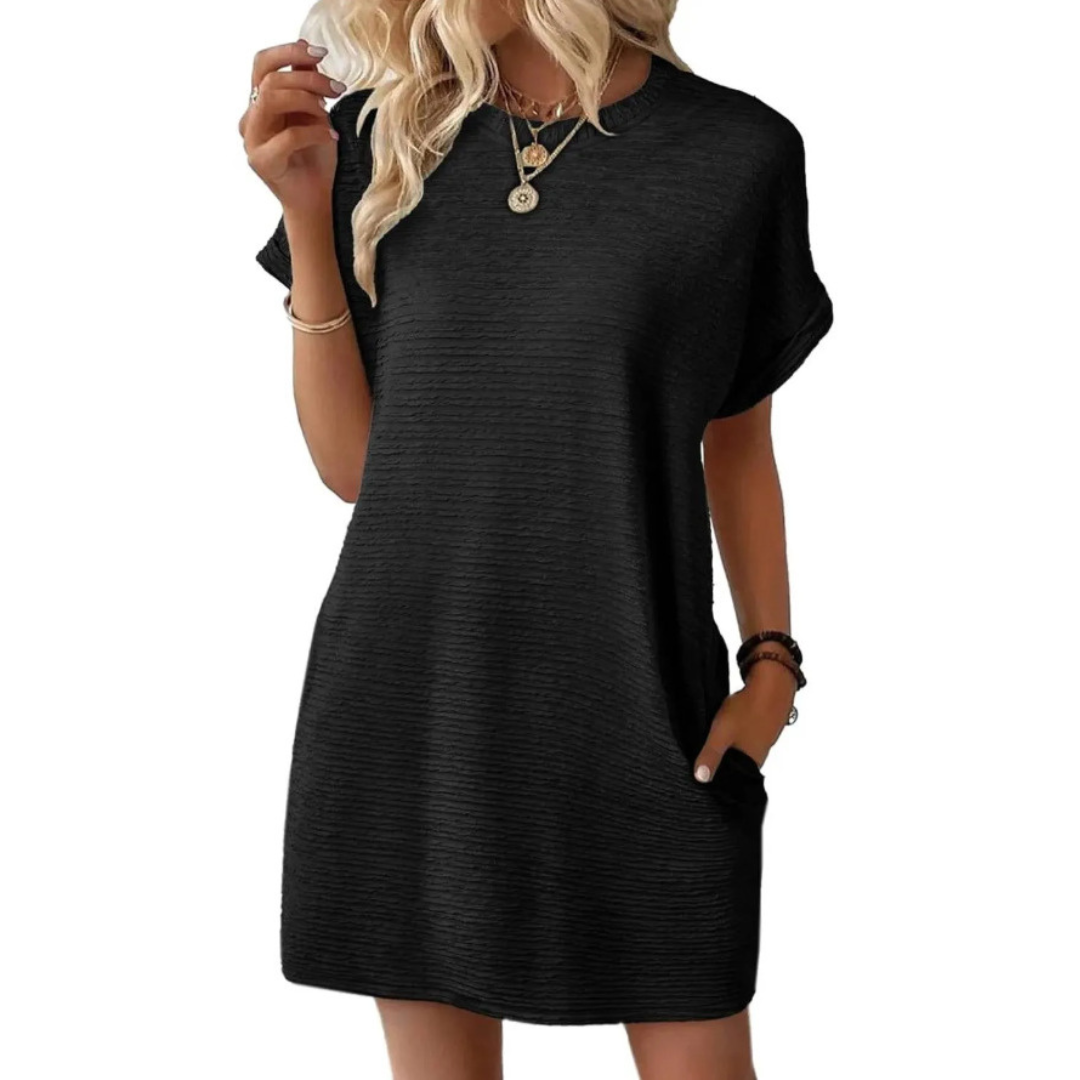 EVASHA™ – Casual Minimalist Round Neck Summer Dress – Black | The Bellemont Sisters Australia