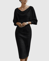 Ismeria | White Draped Batwing Midi Dress – Black (Almost Sold Out | The Bellemont Sisters Australia