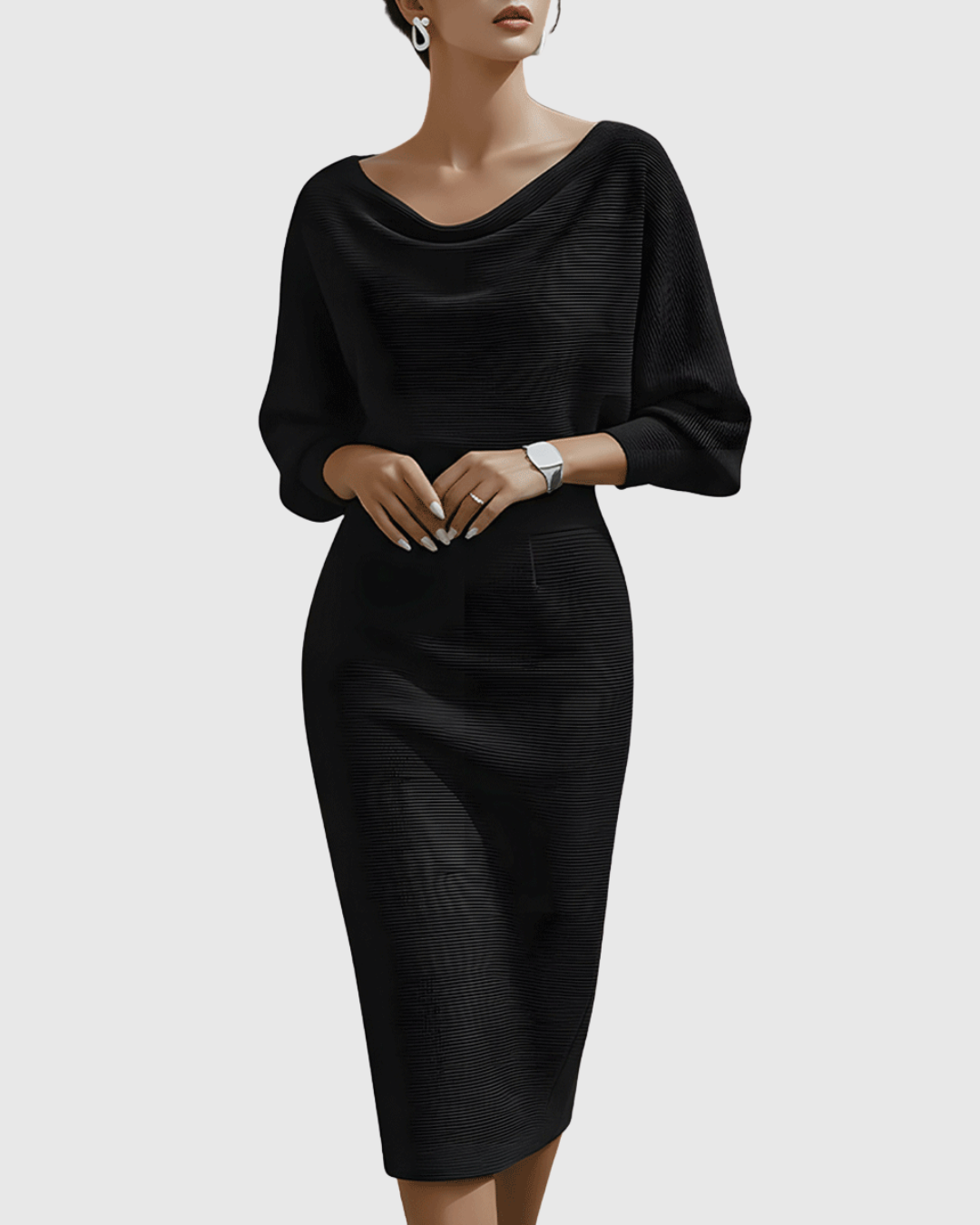 Ismeria | White Draped Batwing Midi Dress – Black (Almost Sold Out | The Bellemont Sisters Australia