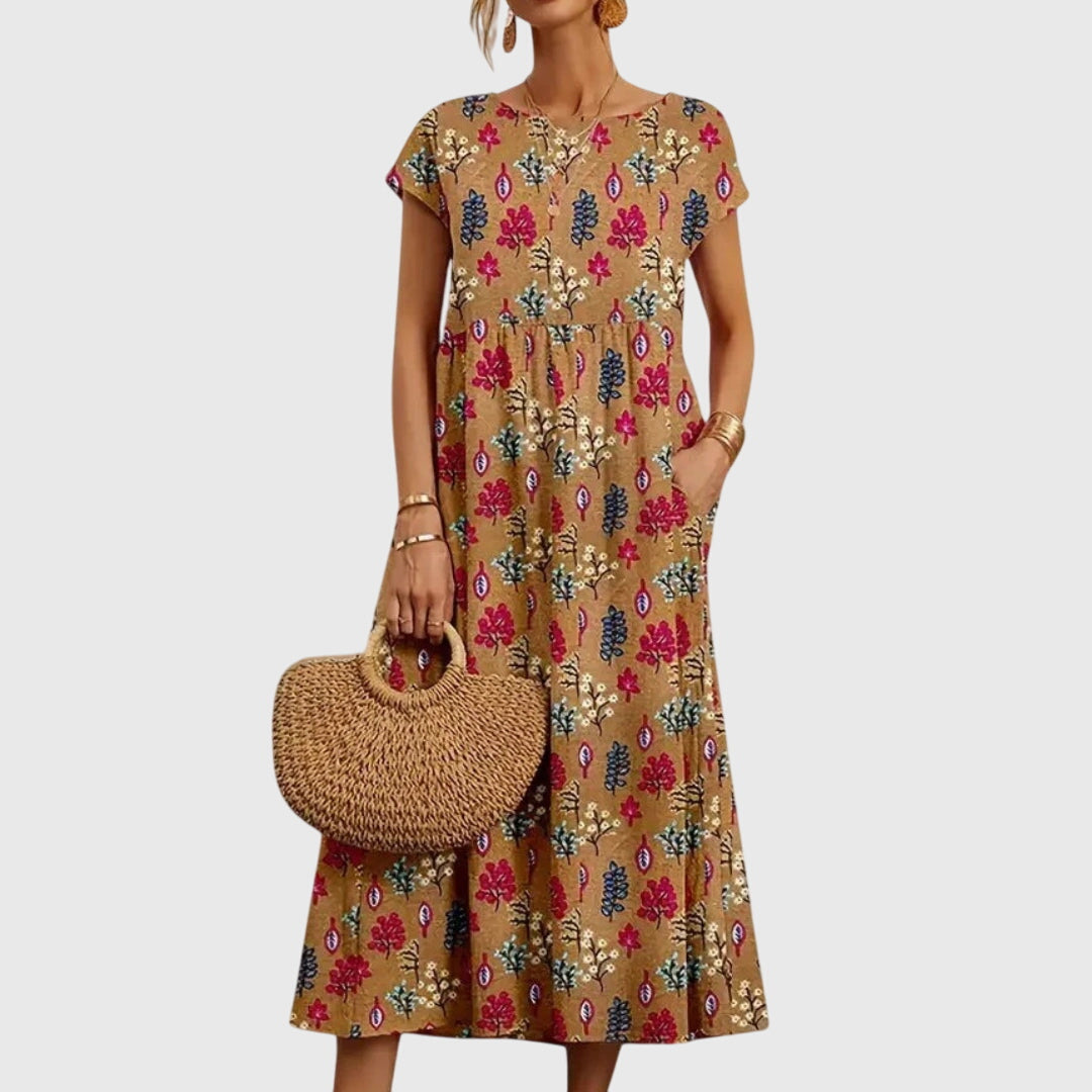 Valencia | Chic Floral Dress – Khaki | The Bellemont Sisters Australia
