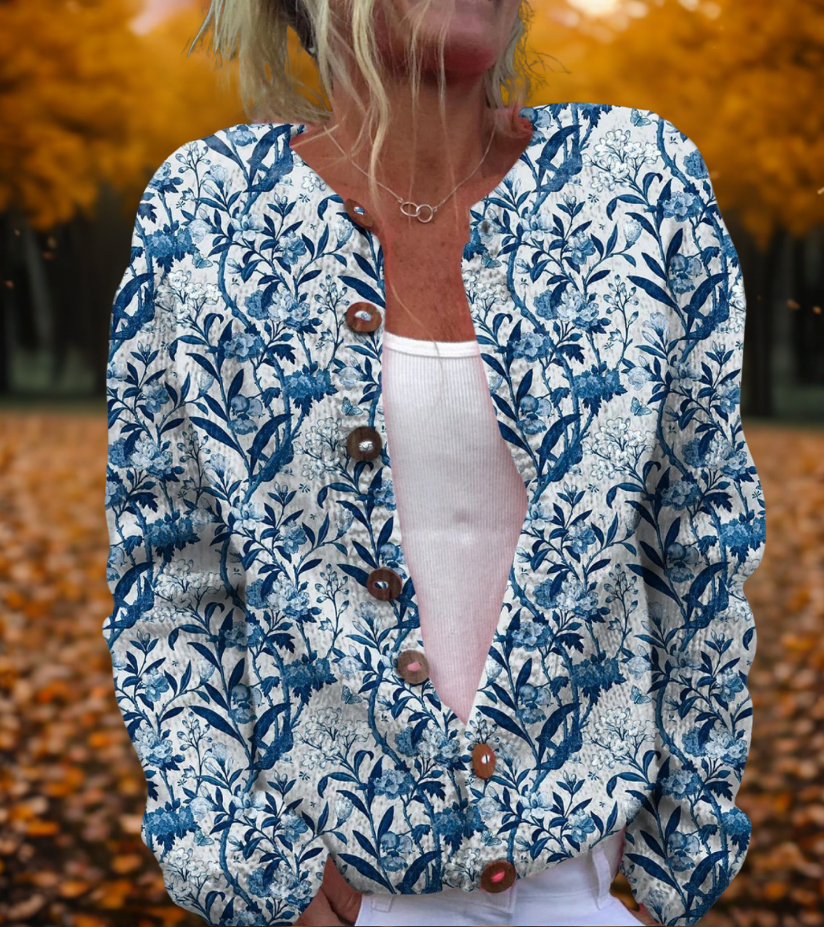 Mary | Floral Design Cardigan – BlueWhite | The Bellemont Sisters Australia