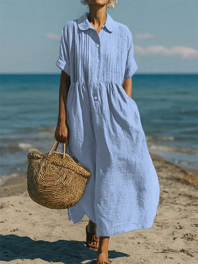 Breathable Cotton Dress Loose Fit Elegant Comfort – Light Blue | The Bellemont Sisters Australia